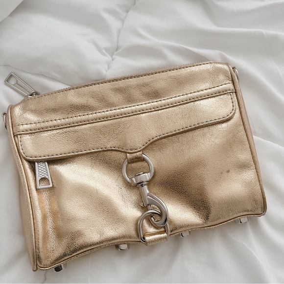 LNWOT REBECCA MINKOFF Mini M.A.C. Leather Crossbody Bag - Gold - Picture 3 of 3